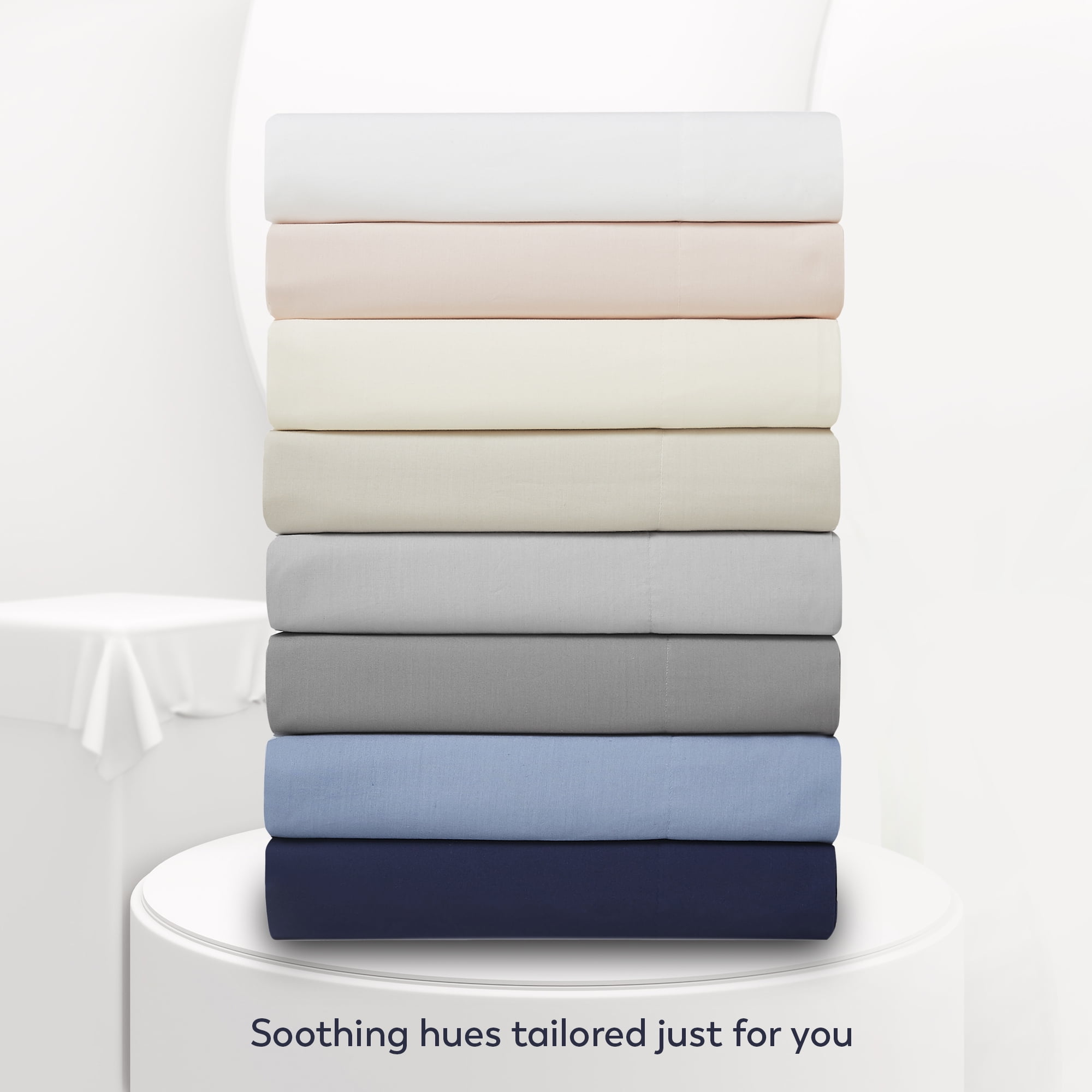 Color Sense 4-Piece 100% Cotton Percale Bed Sheet Set, Cool & Crisp Bedding, Queen, White