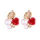 thumbnail image 1 of Pendientes de cristal con flor, 1 par de pendientes de imitación chapados en rosa con perlas rojas, 1 of 5