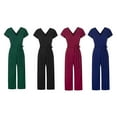 thumbnail image 2 of Femmes V-Cou Combinaison Manches Courtes Couleur Unie Été Combinaison Femmes Combinaison Rompers, 2 of 8