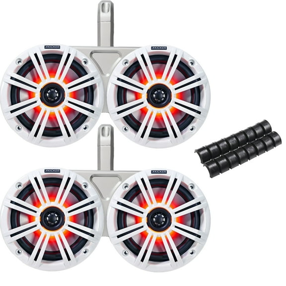 Dual White Waterproof Wake Tower System 6.5" White Marine LED OEM Speakers - 2 Pairs