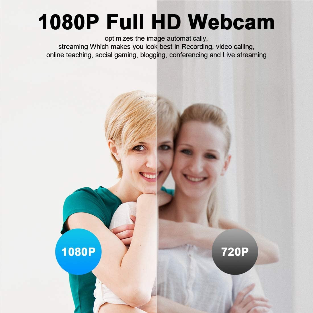 Webcam with Microphone,Portable 1080P Full HD Streaming Webcam with Wide Angle, Auto Noise Cancellation and Privercy Cover USB Webcam for Desktop/Laptop/Computer