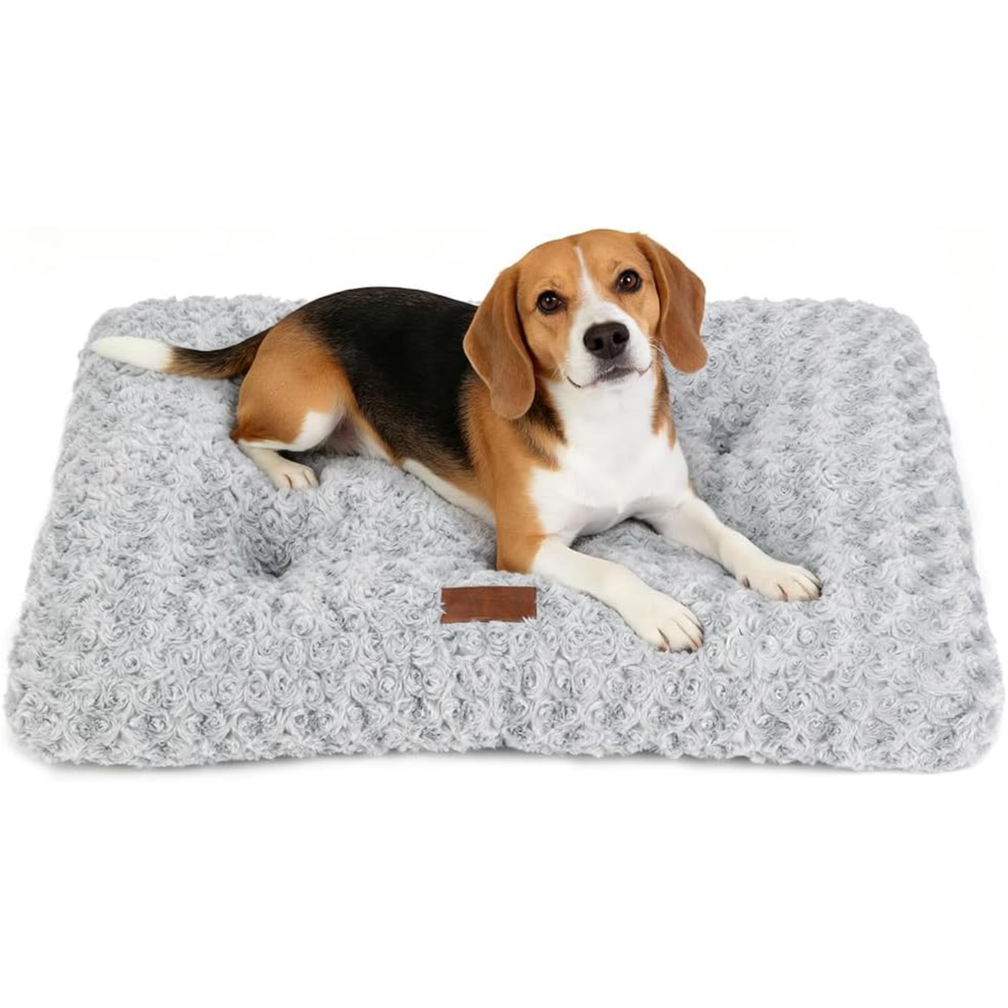 Dog Bed Crate Pad - Rosette Pattern White Velvet Pet Bed Anti-Slip Comfy Kennel Pad for Crates Rosette Grey M