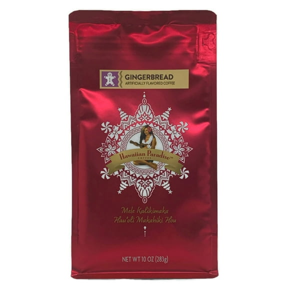 Hawaiian Paradise Coffee Holiday - Christmas Ground Coffee Flavors - 10oz Bag - Arabica Coffee (Gingerbread)