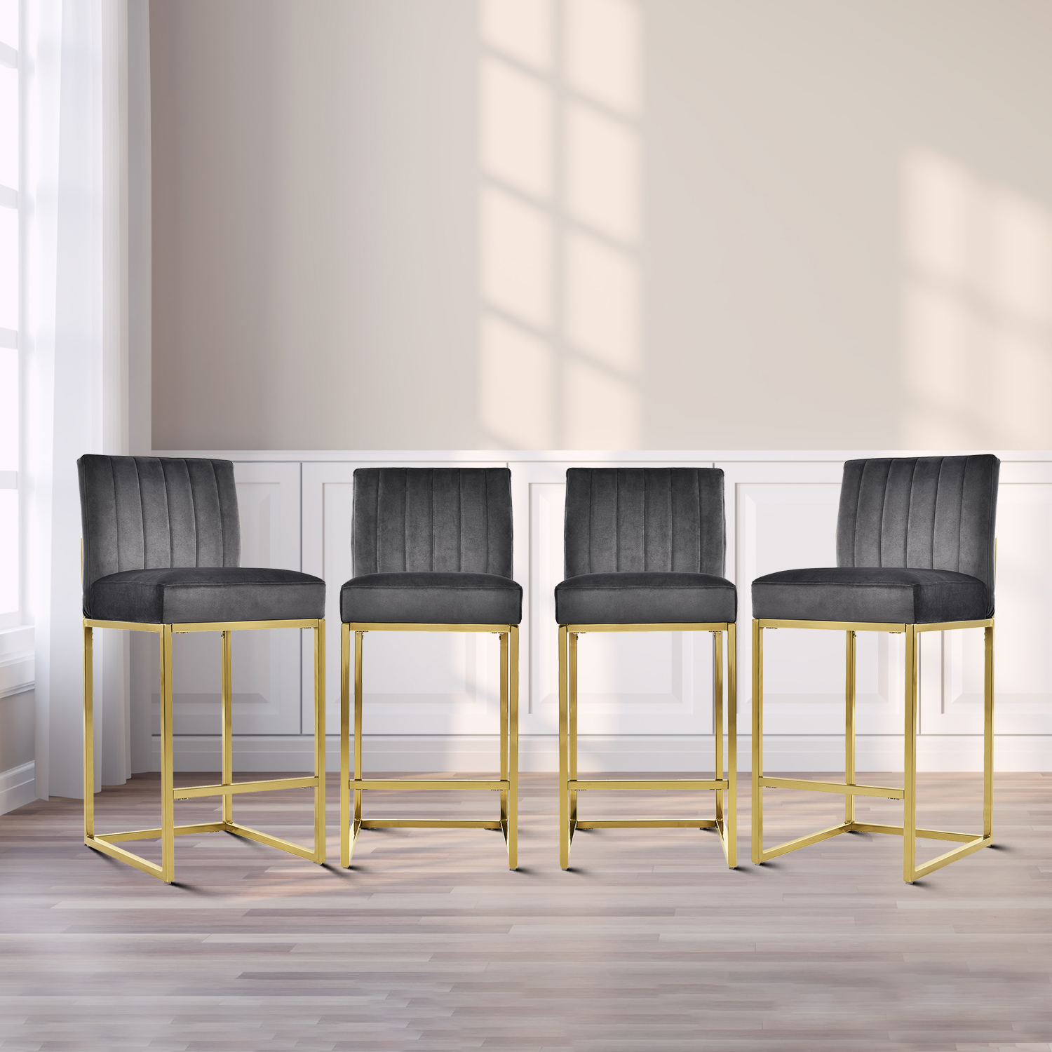 Fashion Design Velvet Fabric Bar Chairs Set, Metal Frame Bar Chairs Set