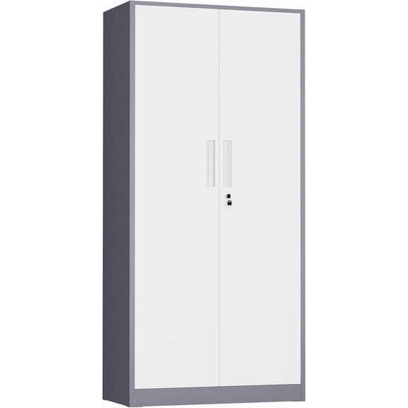Metal Storage Cabinet, 72" H Lockable Steel Cabinets with Locking Doors, Storage Locker with Adjustable Shelves for Office, Home, Garage, Gym, School (White Grey)