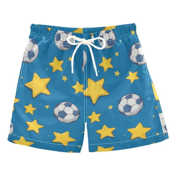 Blue Background Yellow Stars Cute Footballs Swim Trunks Board Shorts Beach Pants Bathing Bottoms 2T