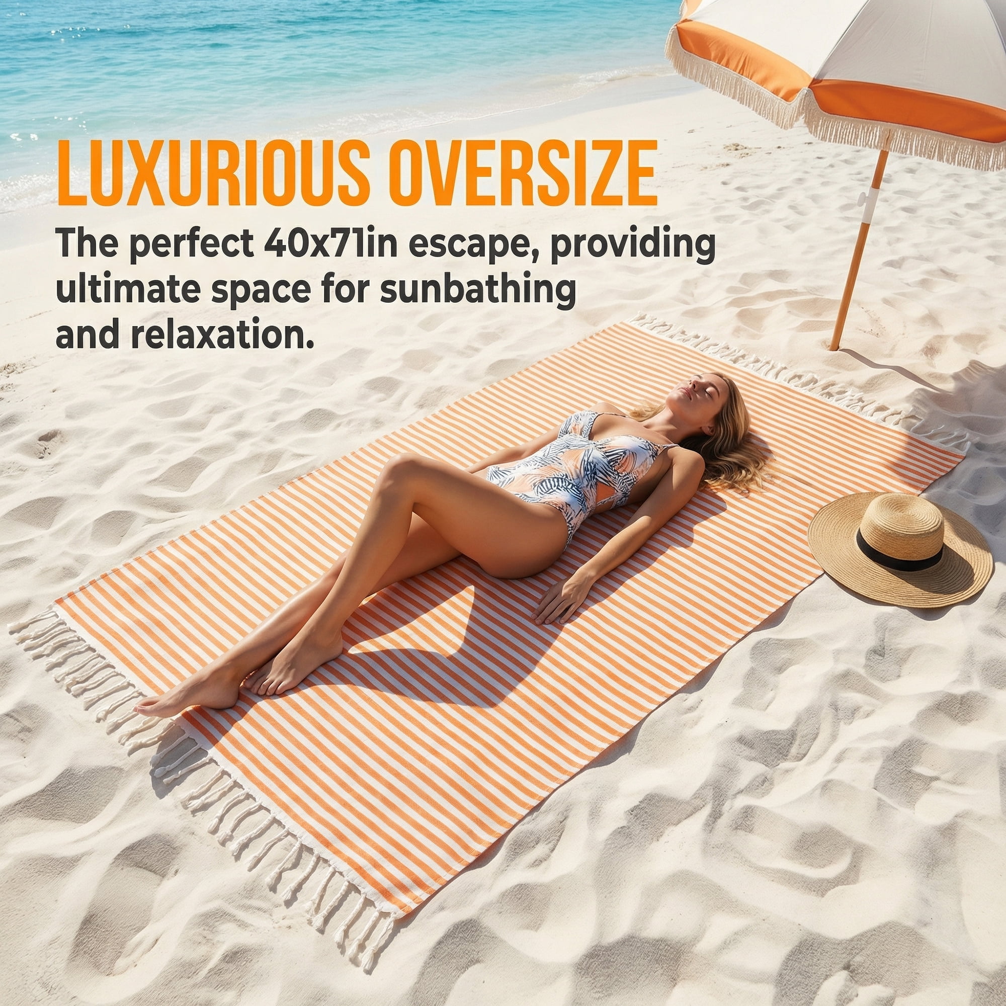 Unique Bargains 2 Pack Soft Sand Free Quick Dry Turkish Towel Orange/Yellow 71"x40"