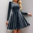 thumbnail image 2 of hotojiny Womens Velvet Cocktail Dress Elegant Cocktail Party Dresses Long Sleeve Comfy Soft Crewneck Flowy Dress, 2 of 7