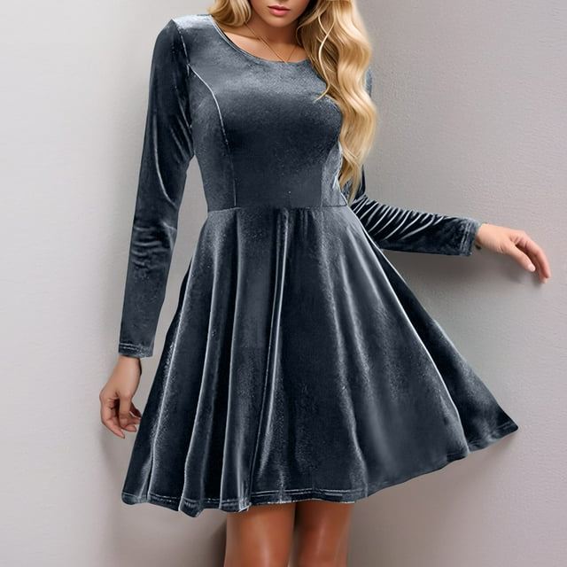 Gspmoly Robes pour Femmes, Robe Fermée à Manches Longues de Couleur Unie pour Femme, Robe de Tempérament, Robes de Cocktail, Offres du Jour