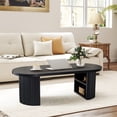 thumbnail image 3 of Wirrytor Mid-Century Oval Fluted Coffee Table with Hidden Storage, 47" Wood Center Table for Living Room, Black, 3 of 9