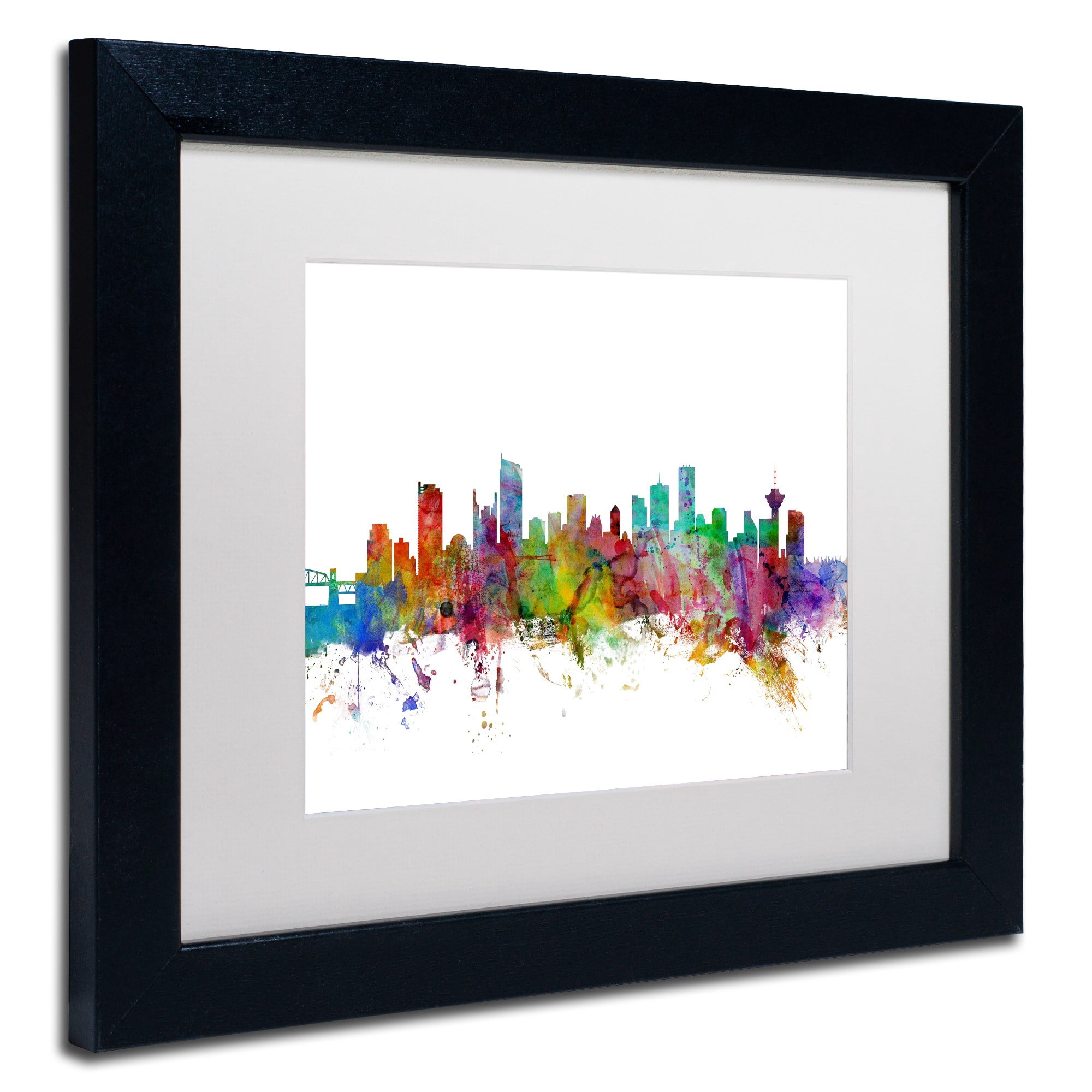 Trademark Fine Art "Vancouver Canada Skyline" Canvas Art by Michael Tompsett White Matte, Black Frame