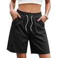 thumbnail image 2 of hlysgo Women's Bermuda Casual Shorts Elastic 2 Button Waist Loose Fit Short Comfy Cozy Summer Streetwear Short with Pockets Black,XL, 2 of 6