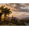 thumbnail image 2 of Barend Cornelis Koekkoek 14x12 Black Ornate Wood Framed Double Matted Museum Art Print Titled: A Hilly Landscape with Castle and Travelers on a Path (1855), 2 of 5