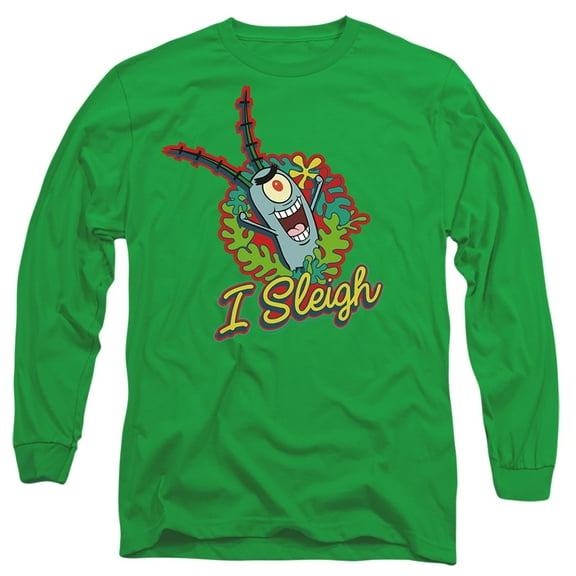 Spongebob Squarepants I Sleigh, Plankton Christmas Wreath Unisex Adult Long-Sleeve T Shirt