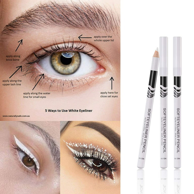 White Eyeliner Pencil Professional Highlighter Eye Liner Pen, Soft Strokes  Waterproof Long-Lasting Multipurpose Makeup Tool Works as Eyeshadow