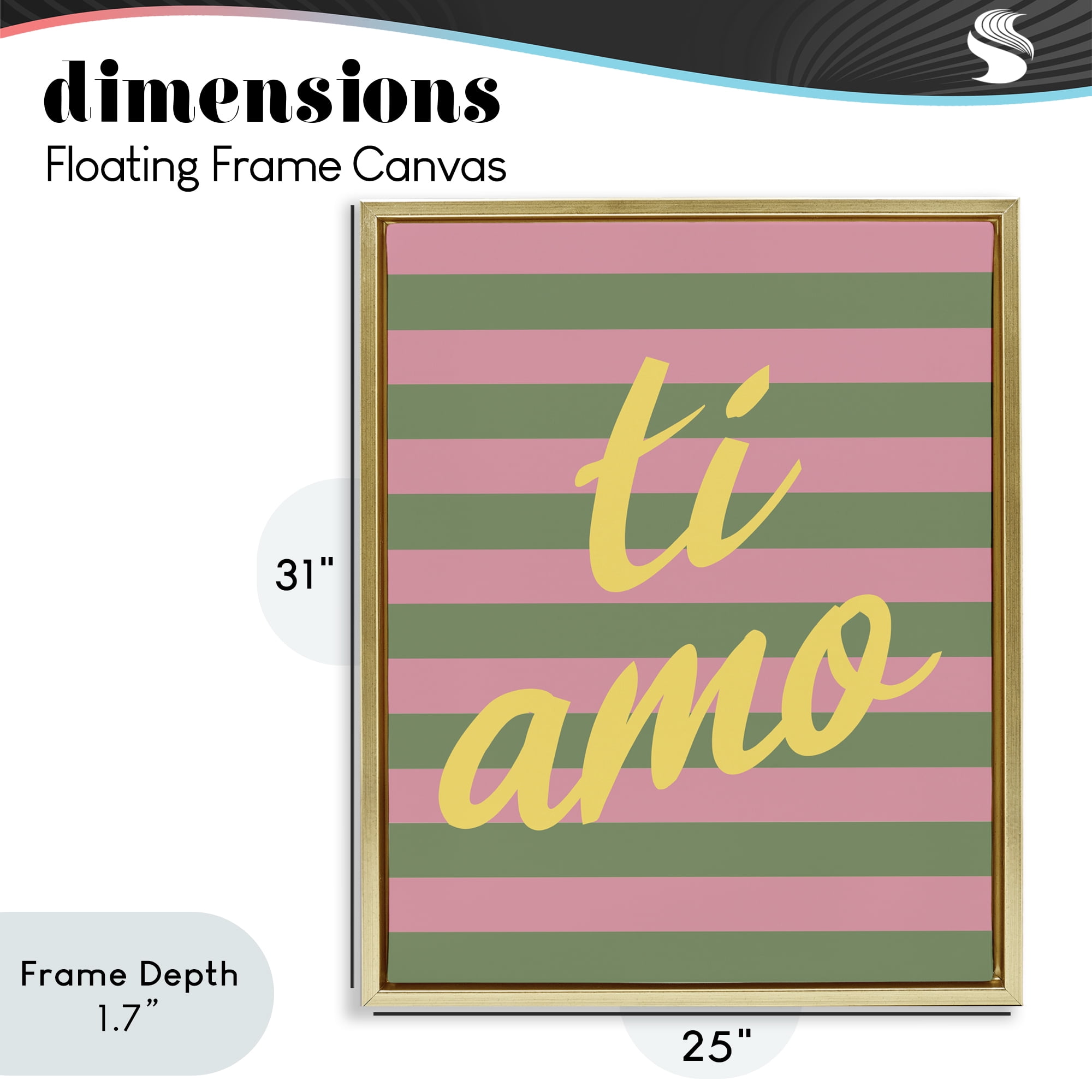 Stupell Industries Ti Amo Pink Green Stripes Gold Framed Floater Canvas Wall Art, design by SD Graphics Studio
