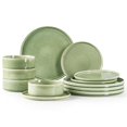 thumbnail image 1 of AmorArc Ceramic Dinnerware Set for 4, 12 Pieces Handmade Reactive Glaze Stoneware Plates and Bowls, Scratch Resistanct | Dishwasher &amp; Microwave Safe Stackable Dishes Set, 1 of 7