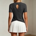 thumbnail image 2 of Rhuody Women Tops Open Back Short Sleeve Tops Loose Fit Athletic Crop Tee Gym Running Yoga Shirt Fashion Womens Clothes Black, 2 of 6
