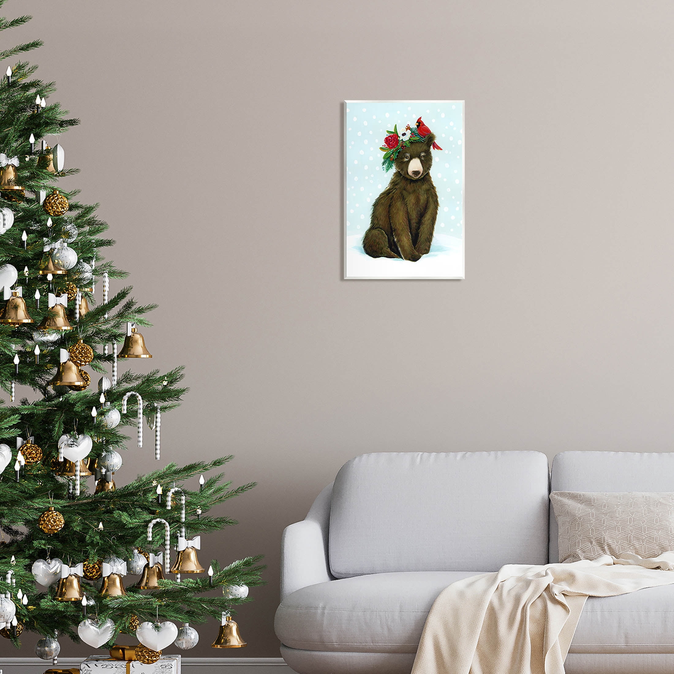 Stupell Industries Bear Seasonal Holly Snow Scene Graphic Art Unframed Art Print Wall Art, Design by Laura Marr