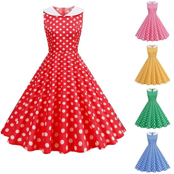 Noric Women's Vintage Polka Dot Midi Dresses Sleeveless Swing Dress Peter Pan Collar Casual Summer Dresses