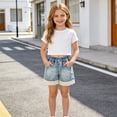 thumbnail image 7 of Afuyipoi Girls Jean Shorts,Side Pockets Lace Bow Breathable Stretch Denim Shorts Blue 7, 7 of 7