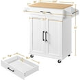 thumbnail image 2 of CZMJY Kitchen Cart with Bamboo Tabletop, 32" Width Rolling Kitchen Island with Drawer and Adjustable Shelf, Storage Cabinet with Spice Rack Towel Bar for Dining Room Kitchen Living Room, White, 2 of 9