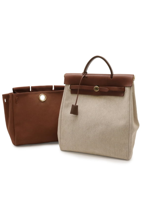 Pre-Owned HERMES Herms Airbag Ad PM Backpack/Handbag in Toile H Leather (Beige/Brown) with E...