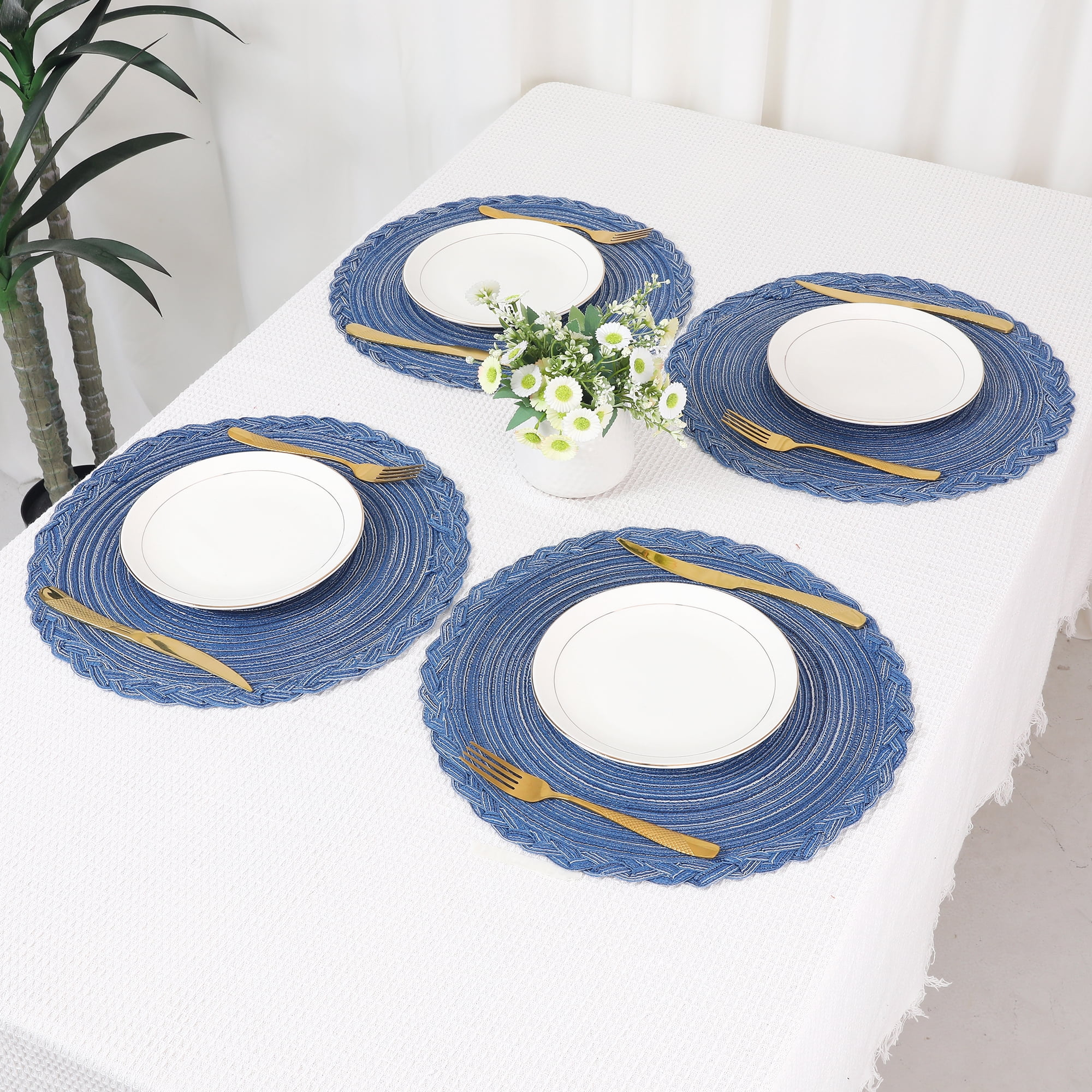 Unique Bargains Rustic Placemats Set of 6 Placemats Kitchen Table Mat Blue