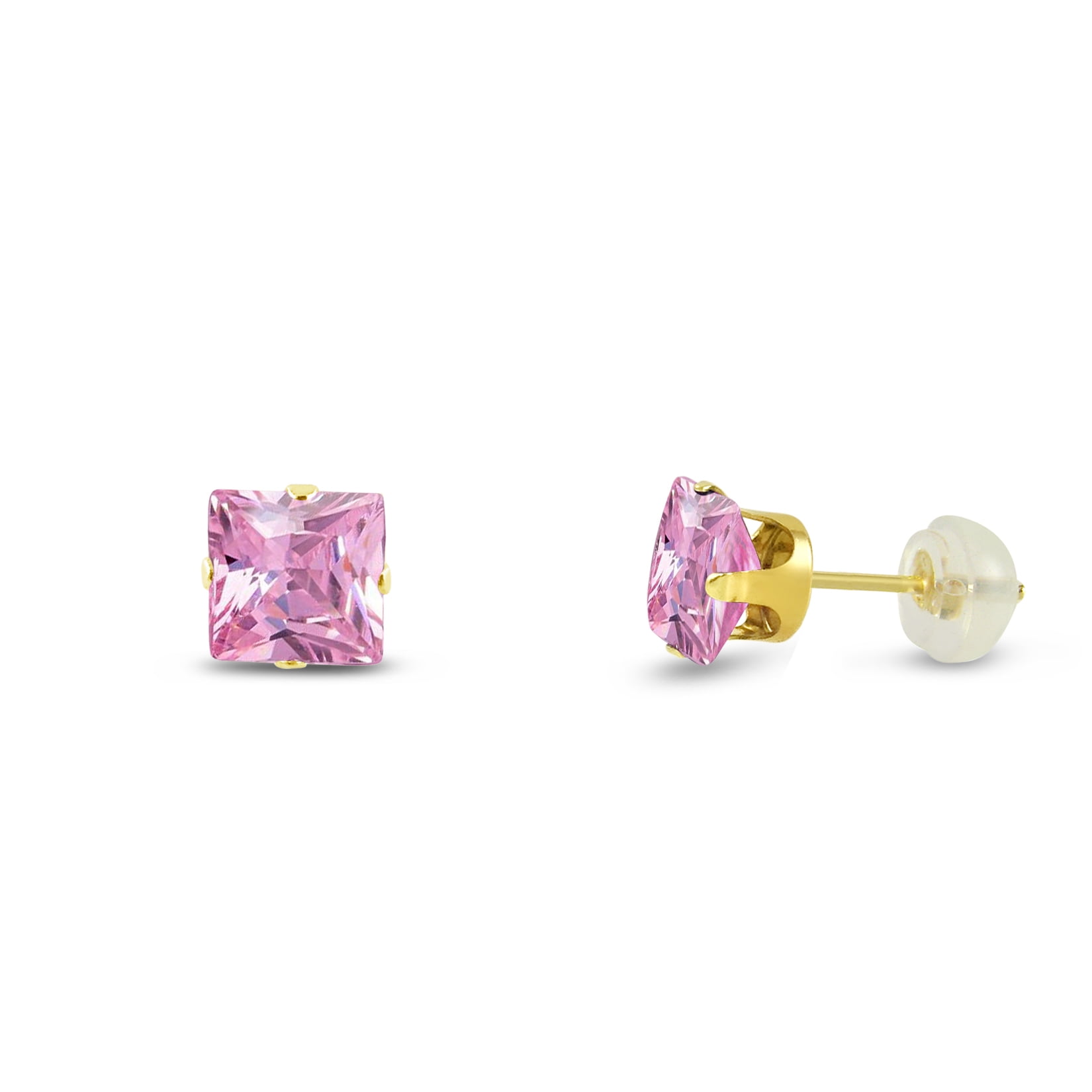 FB Jewels 14K Yellow Gold 03.00 mm Polished Inverness Pink Cz Piercing Earrings