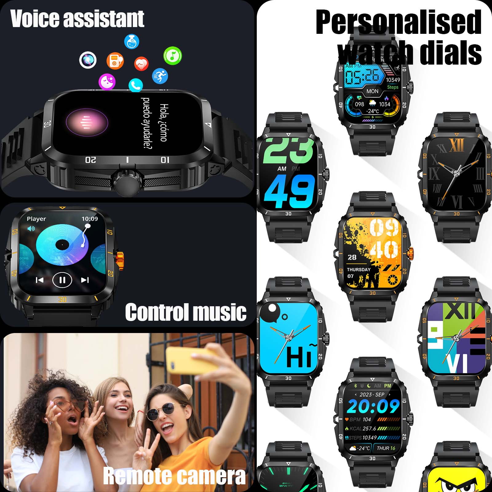 XAXRE KT71 Smart Watches for Men (Call Receive/Dial), 3ATM Waterproof, 1.96" HD Large Screen Smartwatches, Rugged Smartwatch for Android iOS