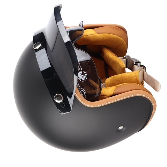 Adult Bike Helmet, Retro Style Matte Black 3/4 Open Face Sun Helmets with Windproof Glasses, for Scooters Motorcycles UTVs Snowmobiles
