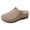 Khaki, variant on Women's Low Wedge Closed Toe Sandals Vintage Embroidery Slip On Clogs with Arch Support Non Slip Walking Mules Brown Size 6.5