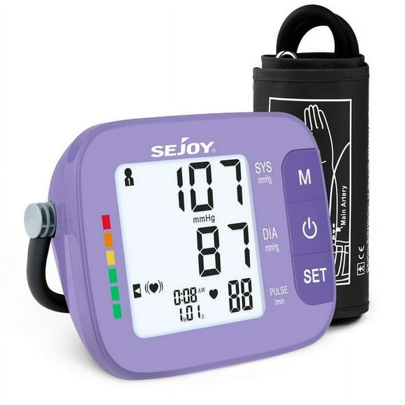 Sejoy Blood Pressure Monitor Upper Arm, Automatic Digital BP Machine for Home Use, X-Large Cuff, Large Backlit Display,USB cable, Purple