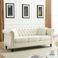 thumbnail image 4 of 3 Seater Chesterfield Sofa Set of 2 with 4 Pillows, Classic Velvet Upholstered Tufted Couch with Rolled Arms and Nailhead, Leisure Sofa Couch for Living Room, Bedroom, Office, Apartment, Beige, 4 of 9