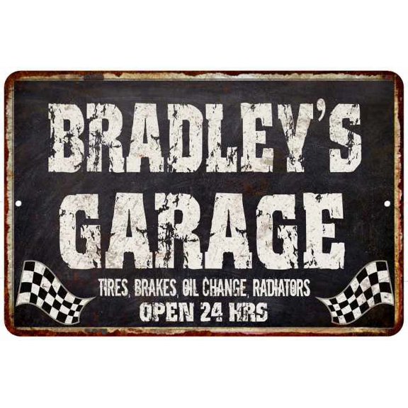 BRADLEY'S Garage Black Grunge Sign 8 x 12 High Gloss Metal 208120005373