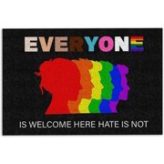 LGBT Pride Everyone is Welcome Here Durable Welcome Mats Outdoor Non-Slip For Home Entrance Shoe Scraper Entrance Mat 16X24Inch