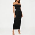 thumbnail image 4 of Women's off Shoulder Ribbed Midi Dress, Solid Sleeveless Ruched Split Bodycon Summer Club Dress Black XL(XL), 4 of 7