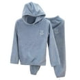 thumbnail image 2 of Baby Toddlers Fleece Sweatshirt Set Hooded Winter Warm Tracksuit Outfit Tops And Pants Sets Infant Pullover Soft Cute Solid Two Piece Clothes Girls Boys Blue 7-8 Years, 2 of 3