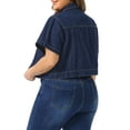 thumbnail image 3 of Agnes Orinda Women's Plus Size Cropped Denim Jackets Classic Lapel Short Sleeve Button Down Washed Casual Jean Jacket with Pocket 1X Dark Blue, 3 of 6