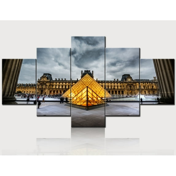 TISHIRON 5PCS Framed Canvas Wall Art Set,60"x32" Louvre Museum at Dusk Canvas Art Decor