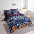 thumbnail image 3 of Homewish Tribal Damask Flower Bedding Comforter Set 7pcs, Vintage Western Fshion Queen Bedding Sets, Navy Orange Mandala Reversible Queen Sheet Sets, Breathable Home Decor, 3 of 7
