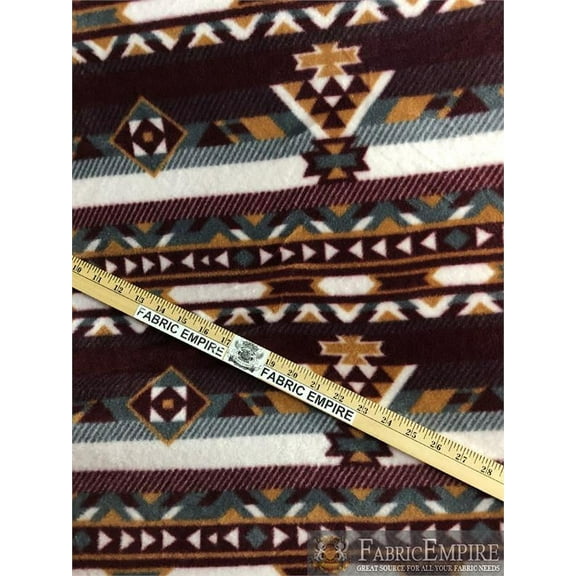 Fleece Printed Fabric AZTEC DARK RED GRAY WHITE / 58" Wide / Sold by the yard