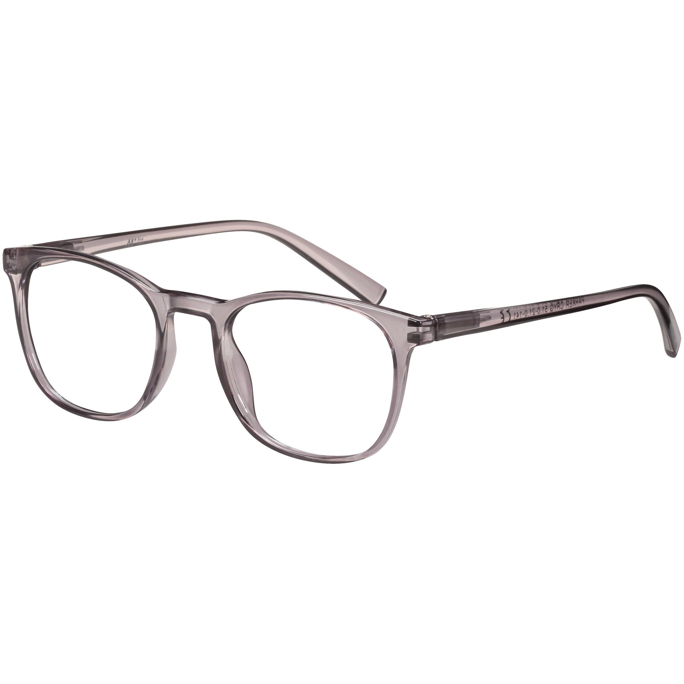 M+ Glasses Adult Plano Blue Light Lens Injection Unisex Frames, Parker, Grey Crystal, 51.0 - 21.0 - 141, with Case