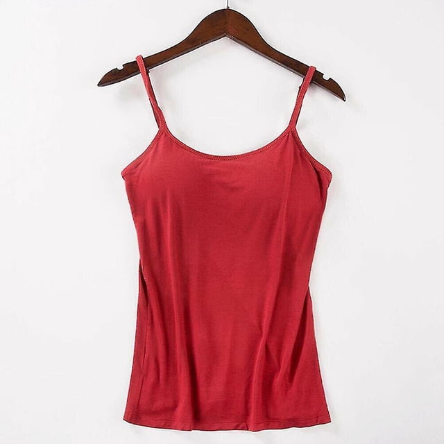 Womens Camisole With Built In Shelf Bra Adjustable Spaghetti Strap Vest Tops Uk