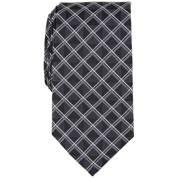 Perry Ellis Mens Tie Necktie One Size Black Karmen Grid