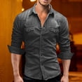 thumbnail image 2 of RUTAYY Men's Shirts Denim Casual Long Sleeve Workwear Button Down Tops Solid Color Turndown Collar Comfortable Holiday Chic Blouse, 2 of 4