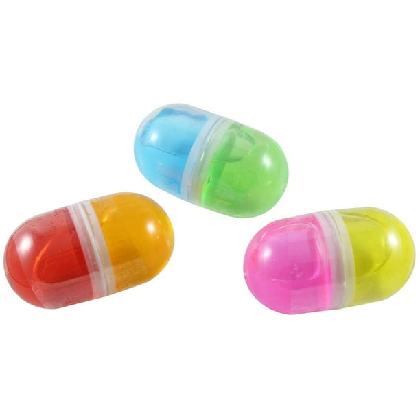 Set of 3 Two-Toned Slime Filled Pill Capsule Containers - Take a Chill Pill  - Party Favor Putty Toy - Funny Gag Gift Coworker/Office