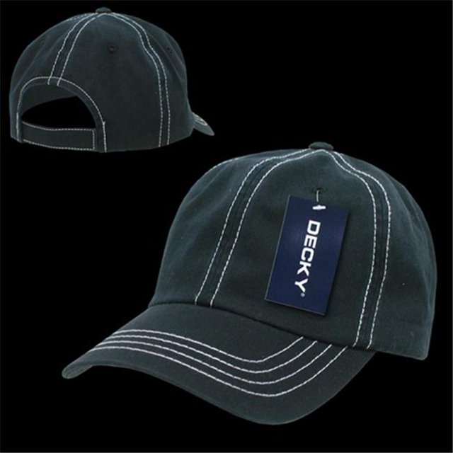 Decky 111-BLKWHT Contra-Stitch Washed Polo Cap, Black & White