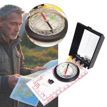 Portable Magnifying Compass Navigation Map Reading Compass with lanyard mirror and ruler for Camping Hiking and Traveling