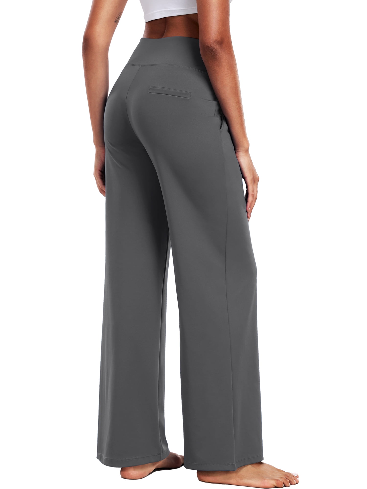 NELEUS Womens 29" Wide Leg Pants Athletic Yoga Leggings Casual Sweatpants Stretch Dress with Pockets,Gray,US Size S